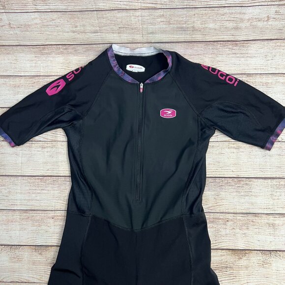 Sugoi Womens Cycling Tri Suit Large Black Pink One Piece Triathlon Padded Shorts - Picture 15 of 16